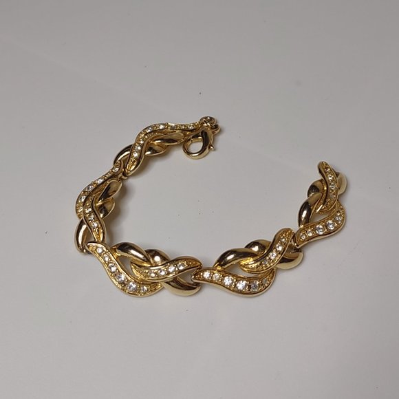 Gold Tone Metal Bracelet With Clear Stones - Picture 2 of 15